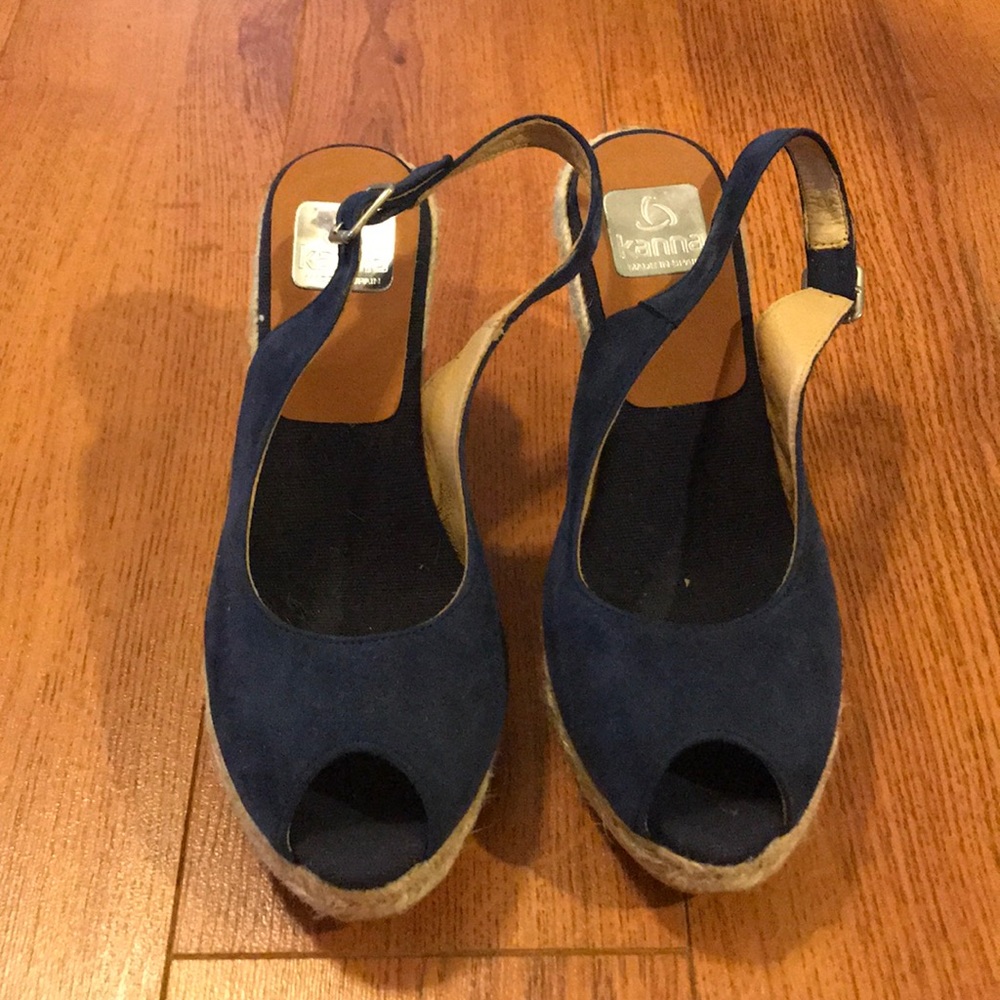 Navy Suede Kanna Wedges NWOT